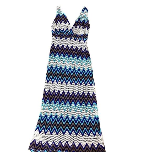 Adore Sleeveless Chevron/Zig-Zag Lace Multicolor V-Neck Maxi Dress M 294E - Picture 2 of 8